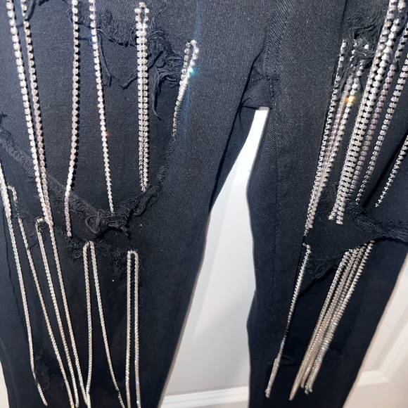 Ripped rhinestone fringe jeans - Picture 4 of 7
